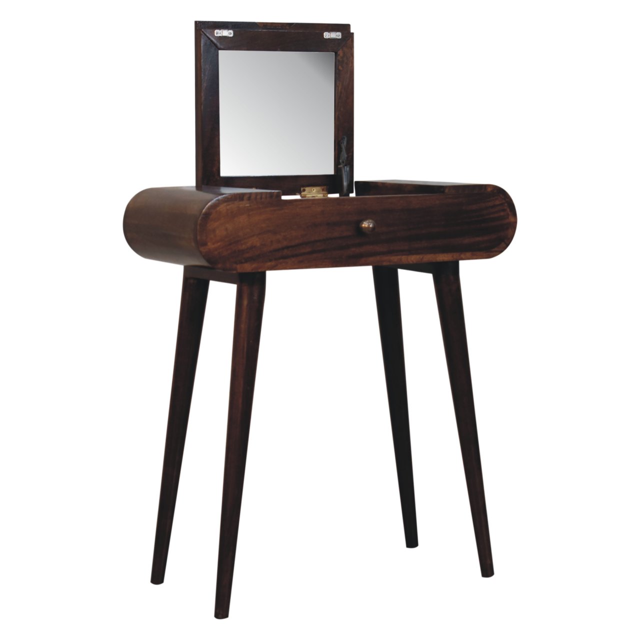 Mini California Walnut Dressing Table with Foldable Mirror - Image 7