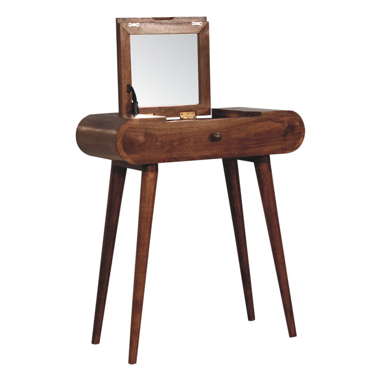 Mini Honey Caramel Dressing Table with Foldable Mirror - Image 8