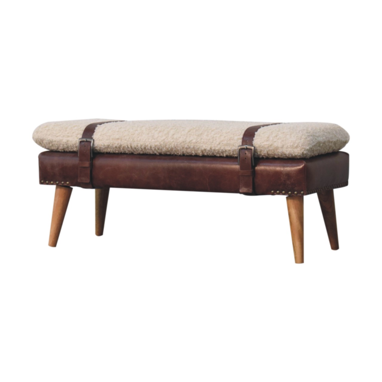 Boucle x Brown Leather Bench - Image 3