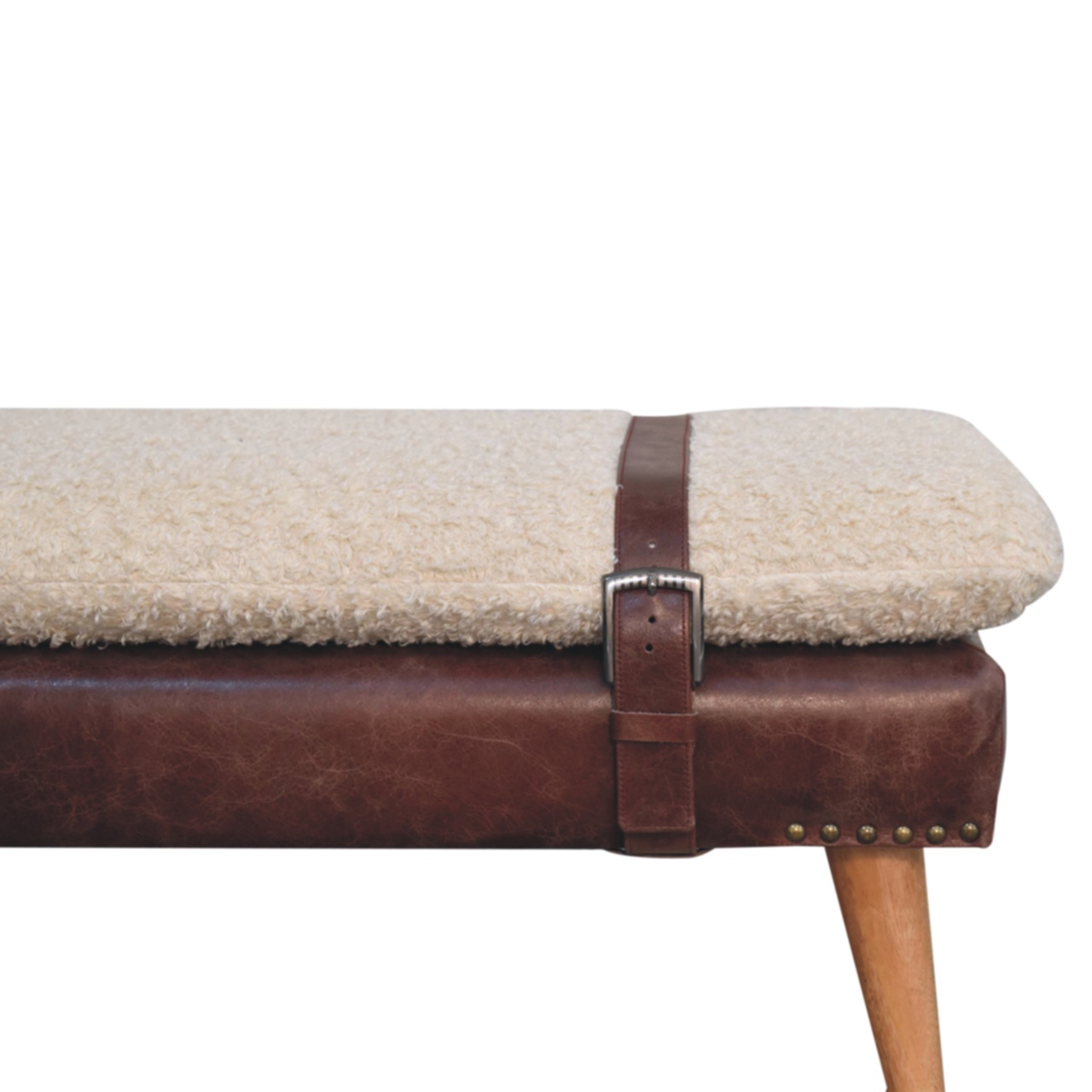 Boucle x Brown Leather Bench - Image 4