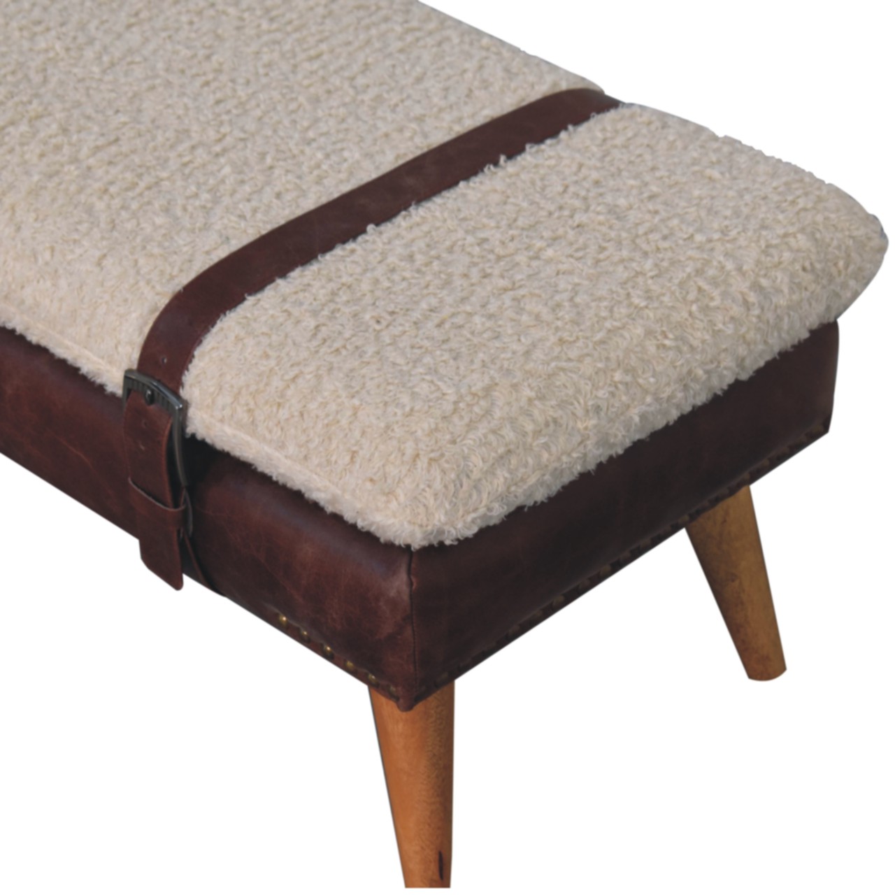 Boucle x Brown Leather Bench - Image 5