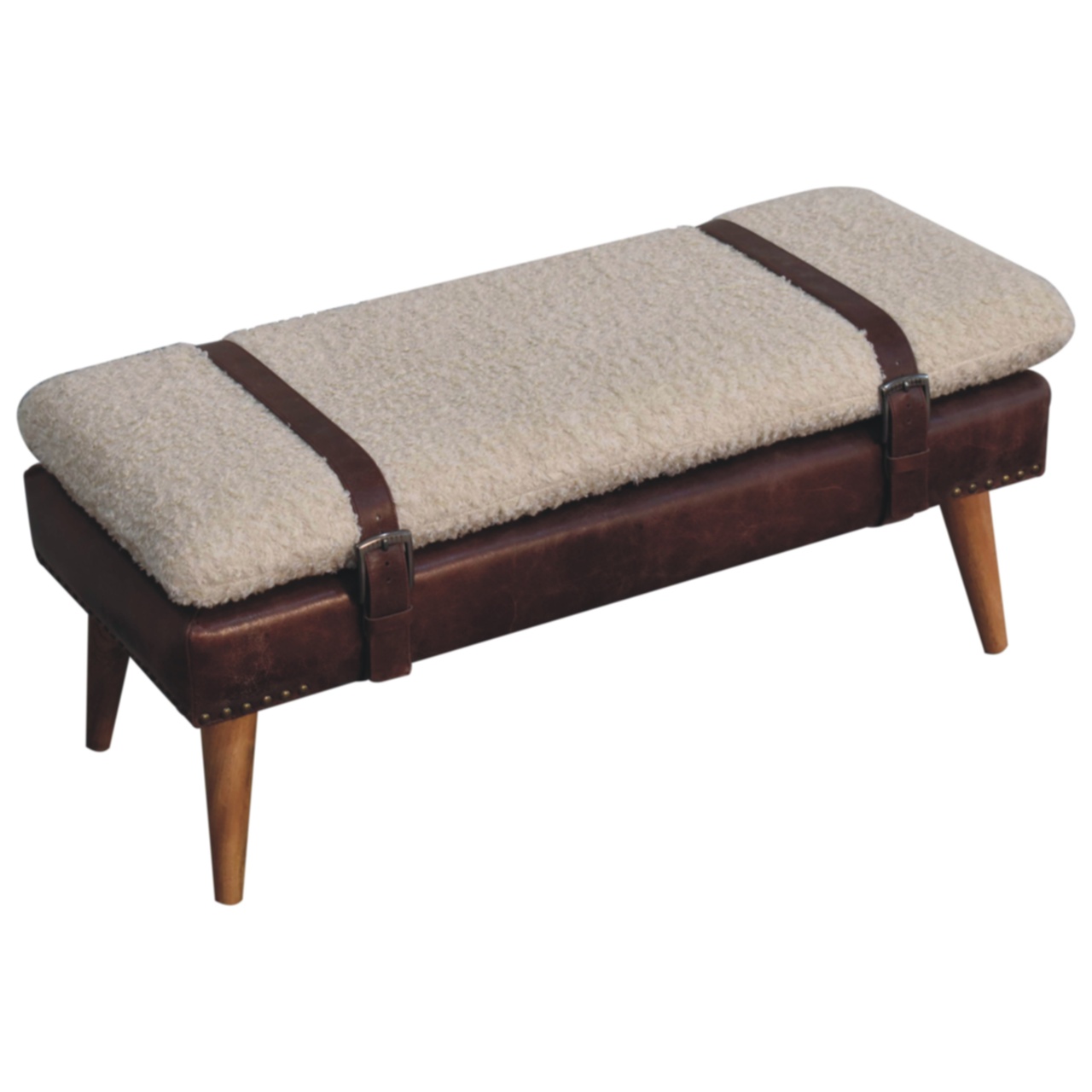 Boucle x Brown Leather Bench - Image 6
