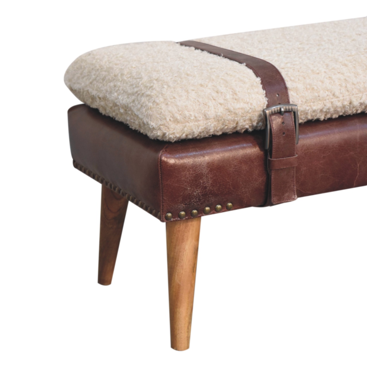 Boucle x Brown Leather Bench - Image 7