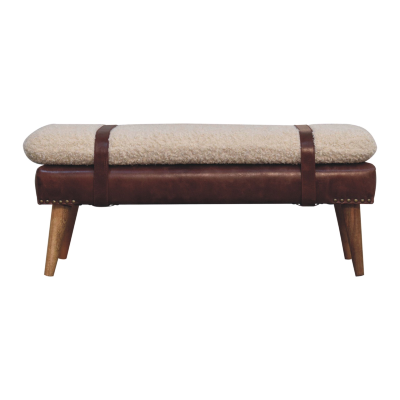 Boucle x Brown Leather Bench - Image 9