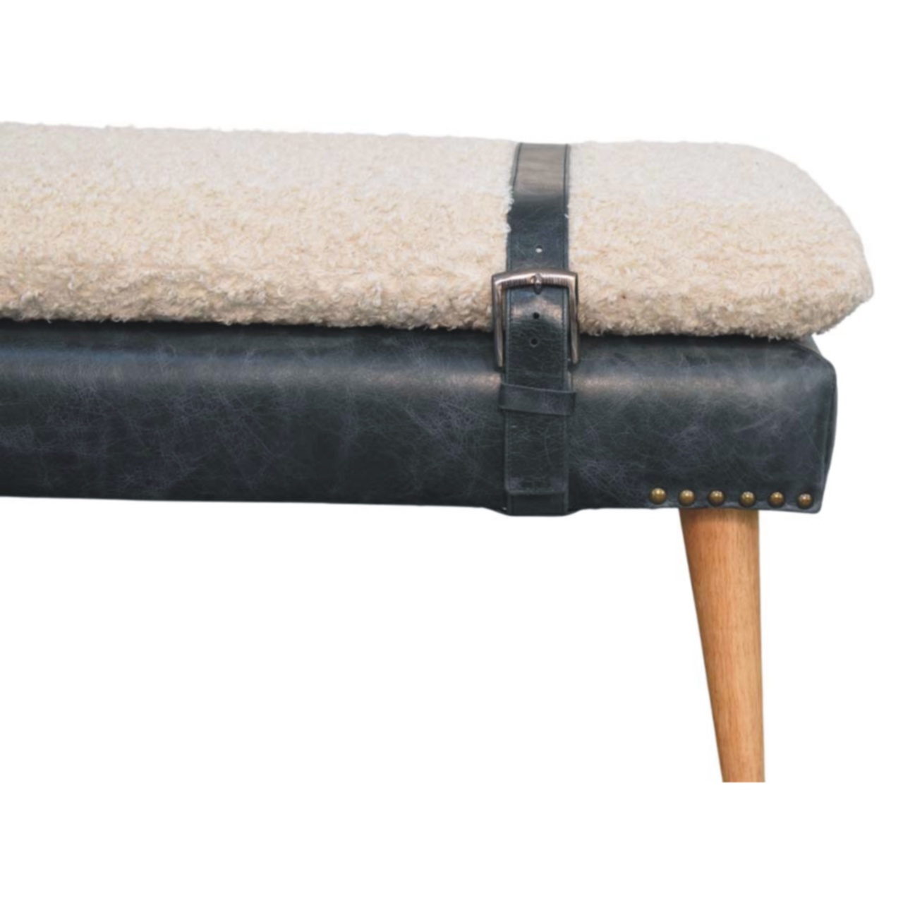 Boucle x Black Leather Bench - Image 4