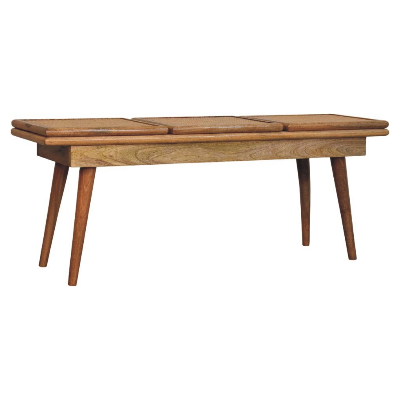 Larissa Triple Accent Oak-ish Cane Bench - Image 2