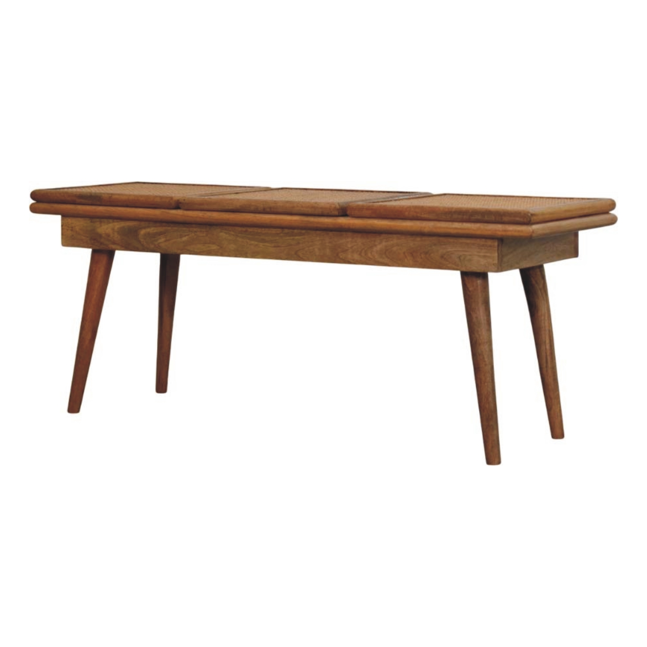 Larissa Triple Accent Oak-ish Cane Bench - Image 3