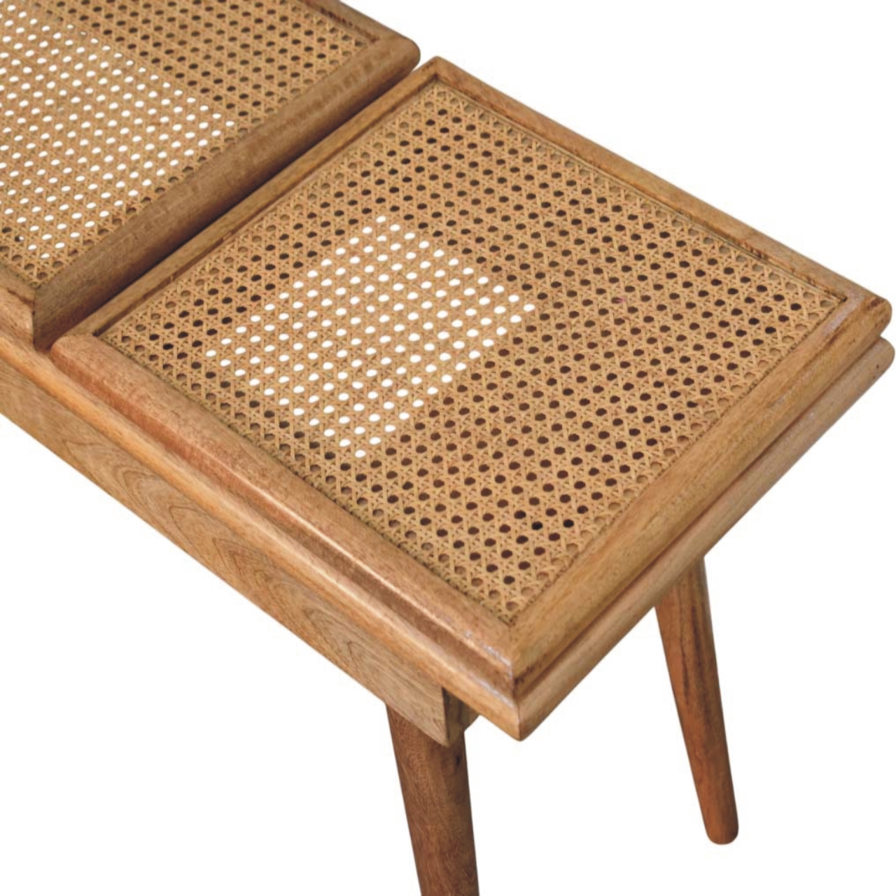 Larissa Triple Accent Oak-ish Cane Bench - Image 4