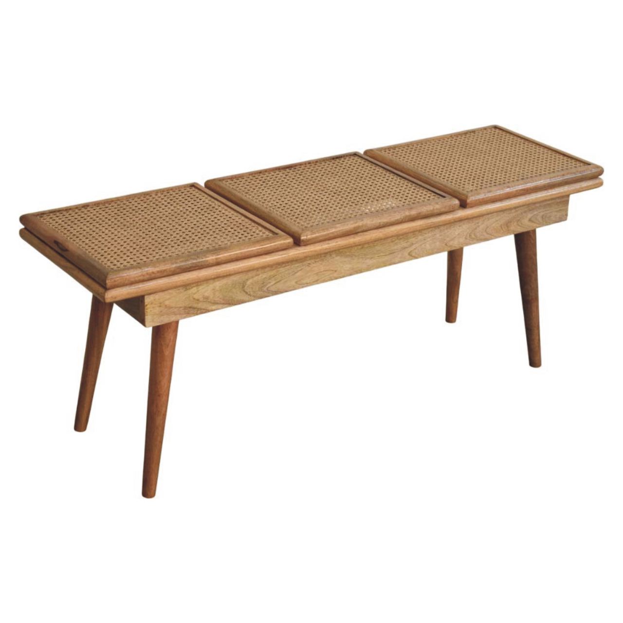 Larissa Triple Accent Oak-ish Cane Bench - Image 7