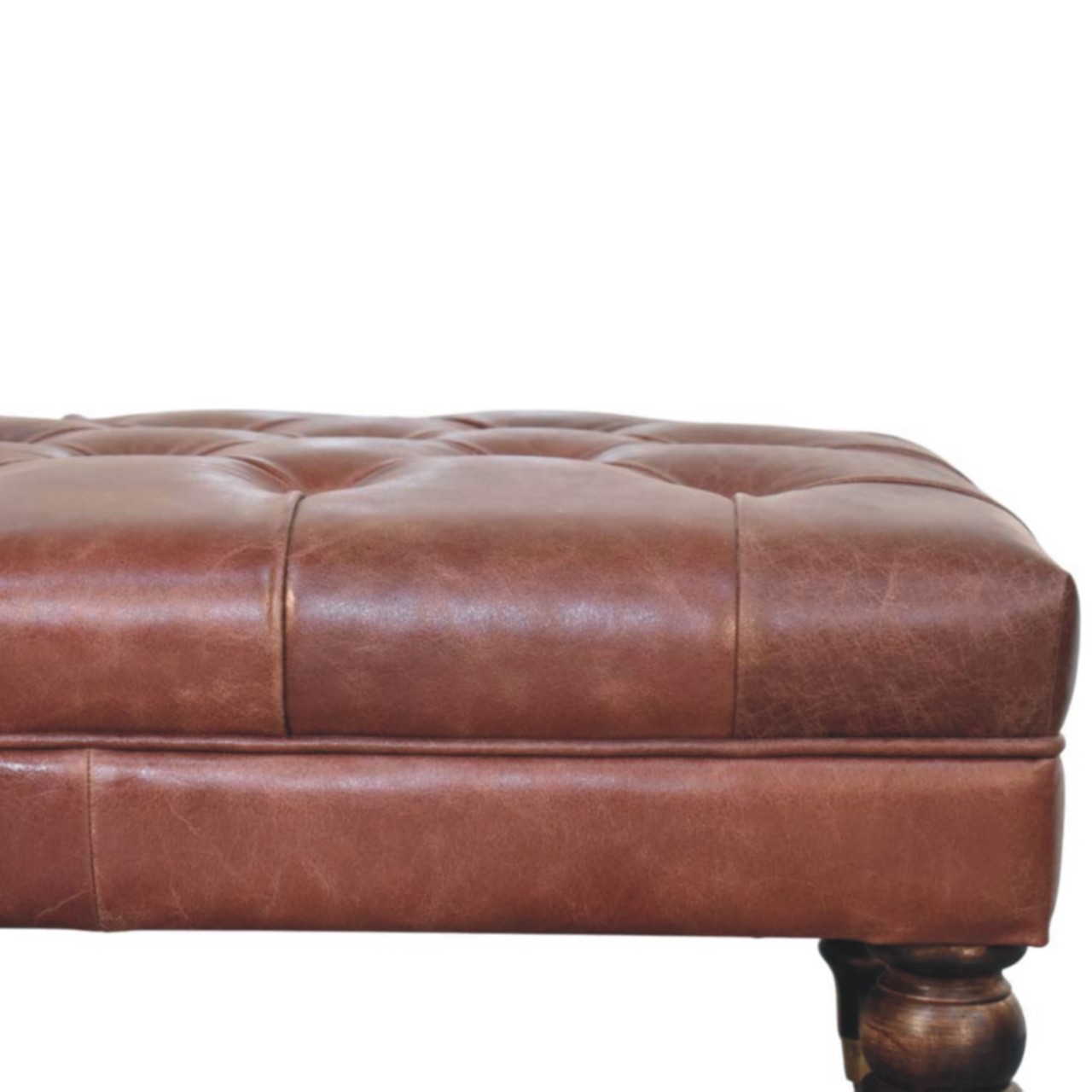 Buffalo Brown Leather Ottoman with Castor Legs - Image 4