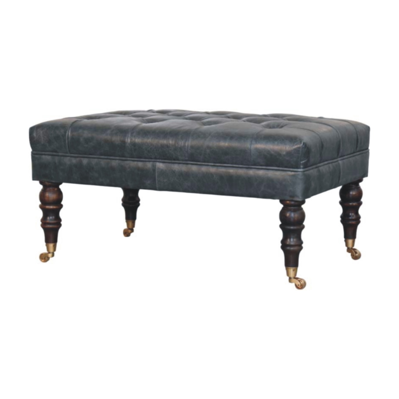 Buffalo Teal Leather Ottoman with Castor Legs - Image 3