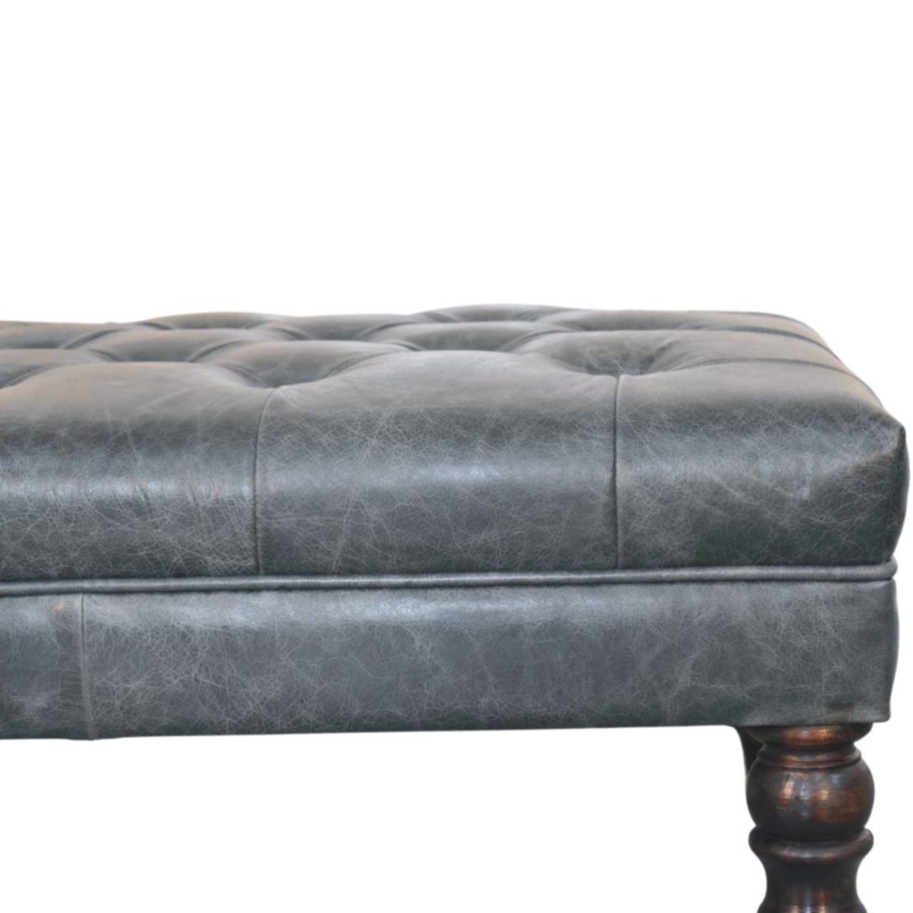 Buffalo Teal Leather Ottoman with Castor Legs - Image 4