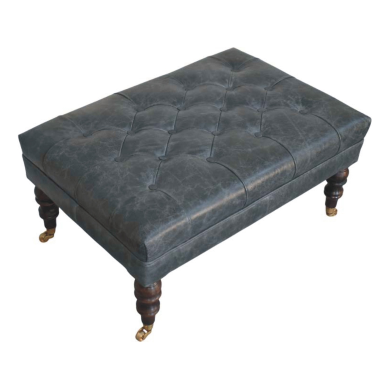 Buffalo Teal Leather Ottoman with Castor Legs - Image 5