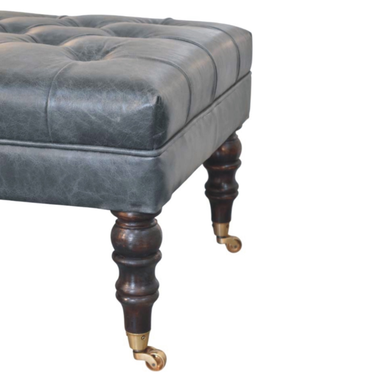 Buffalo Teal Leather Ottoman with Castor Legs - Image 7