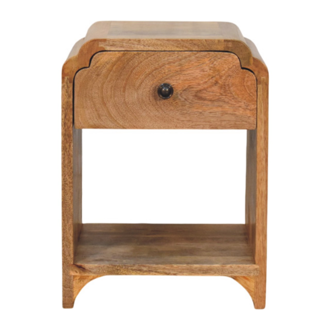 Newton Mini Oak-ish Nightstand with a drawer and open shelf