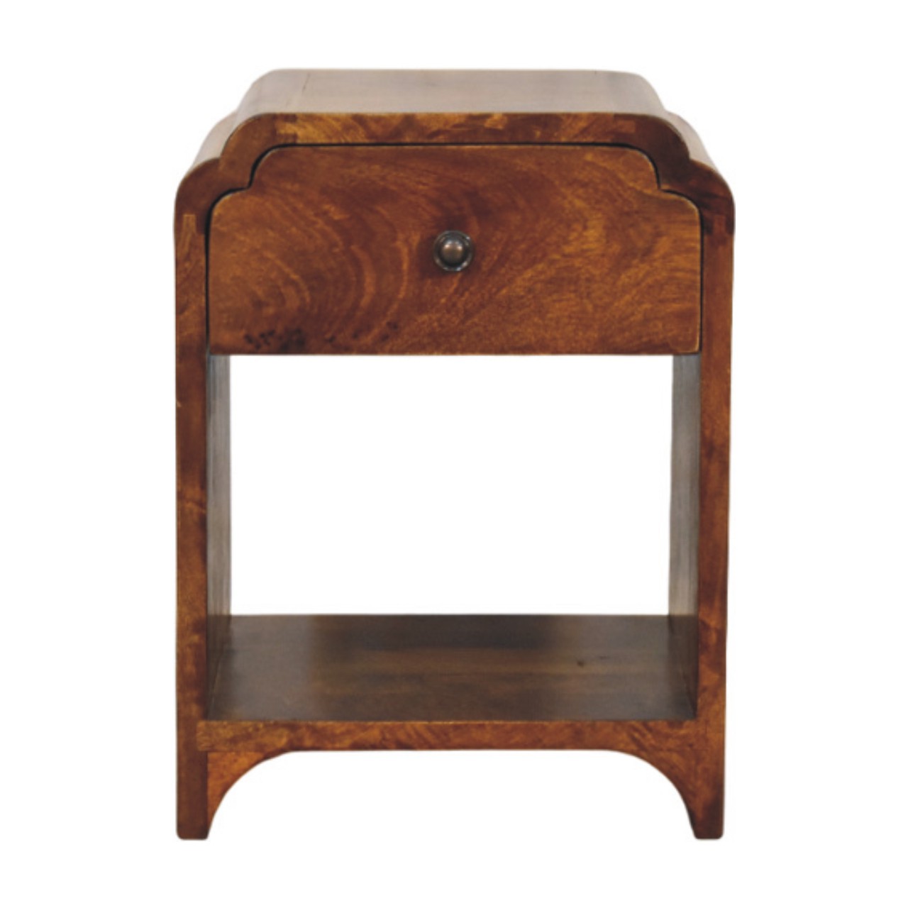 Newton Mini Chestnut Nightstand with a drawer and open shelf