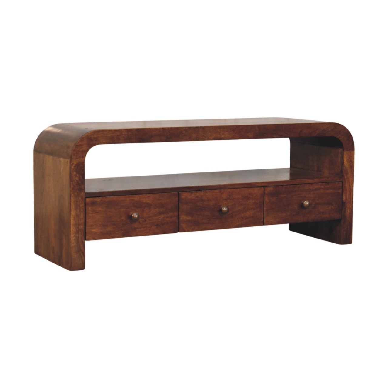 Darcy 3 drawer Open Shelf Chestnut Media unit - Image 2