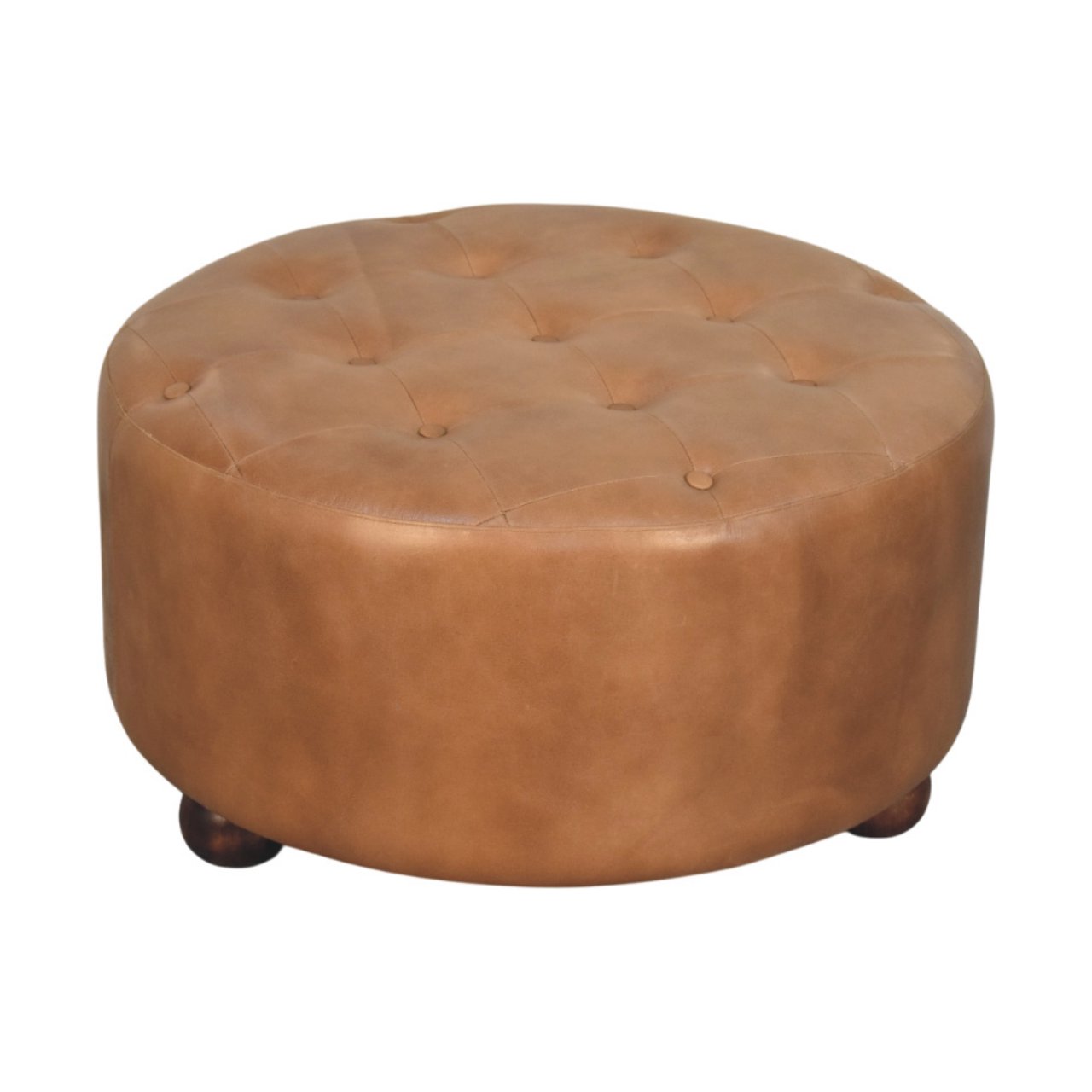 Brown Buffalo hide leather Round Ottoman - Image 2