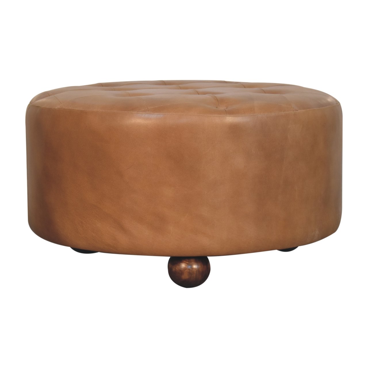 Brown Buffalo hide leather Round Ottoman - Image 4