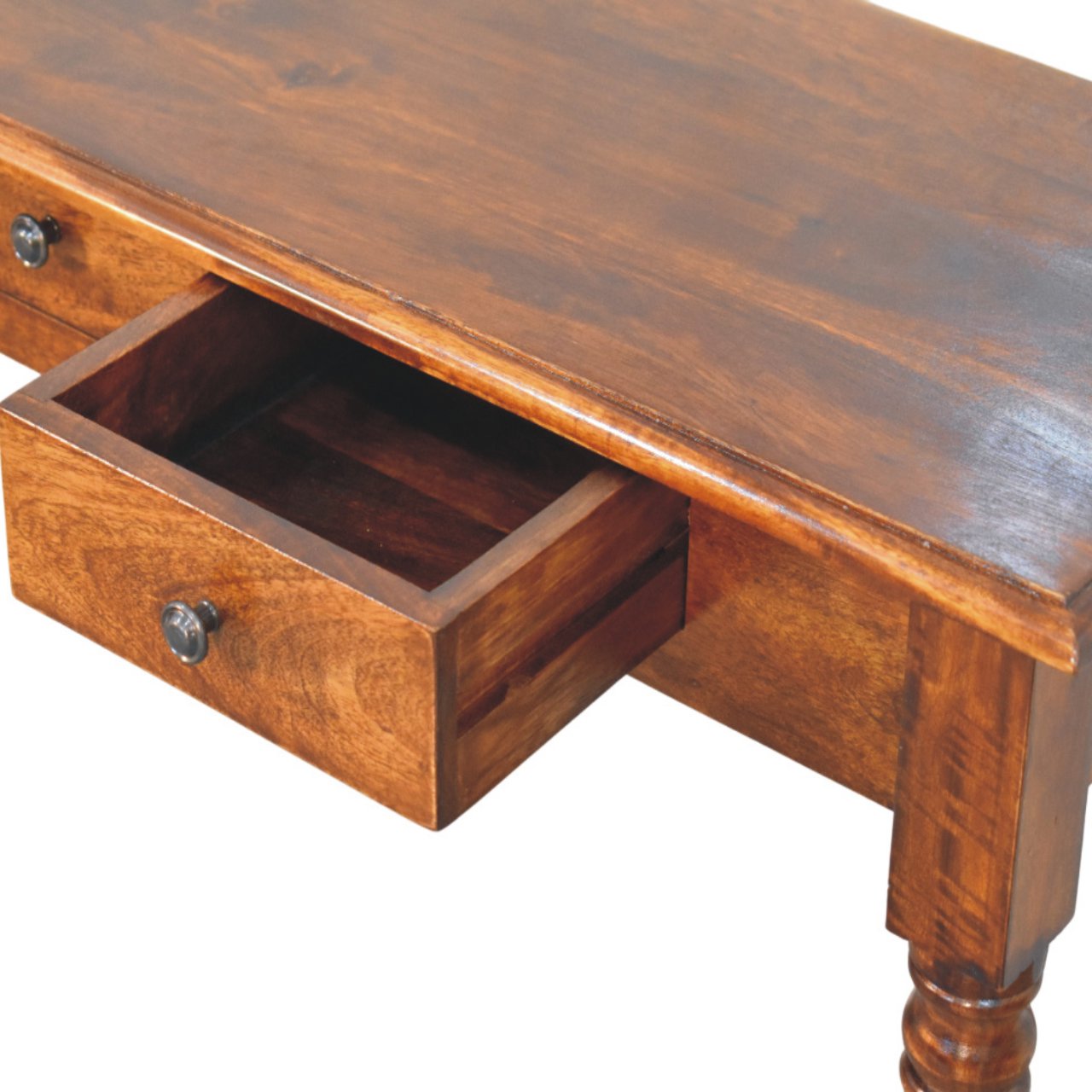 Turned Legs 3 Drawer Chestnut Console - Image 6