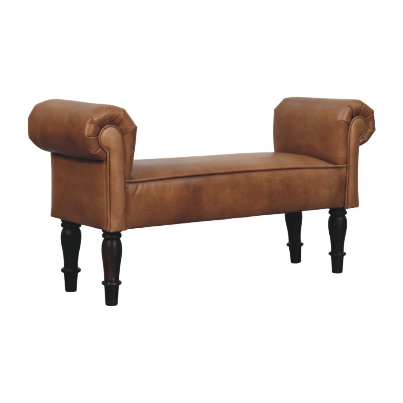 Brown Buffalo Leather Rolled Arms Bench - Image 2