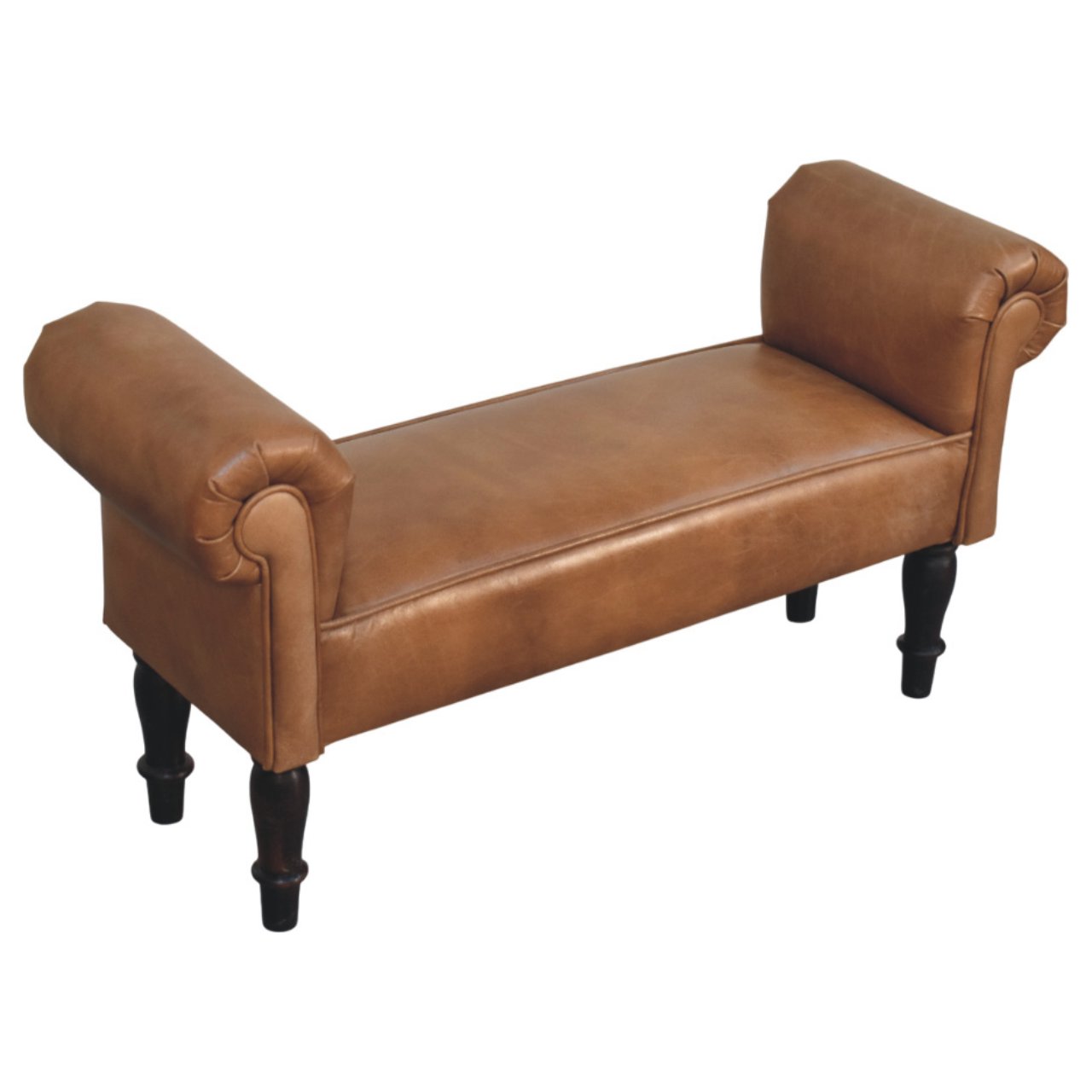 Brown Buffalo Leather Rolled Arms Bench - Image 5