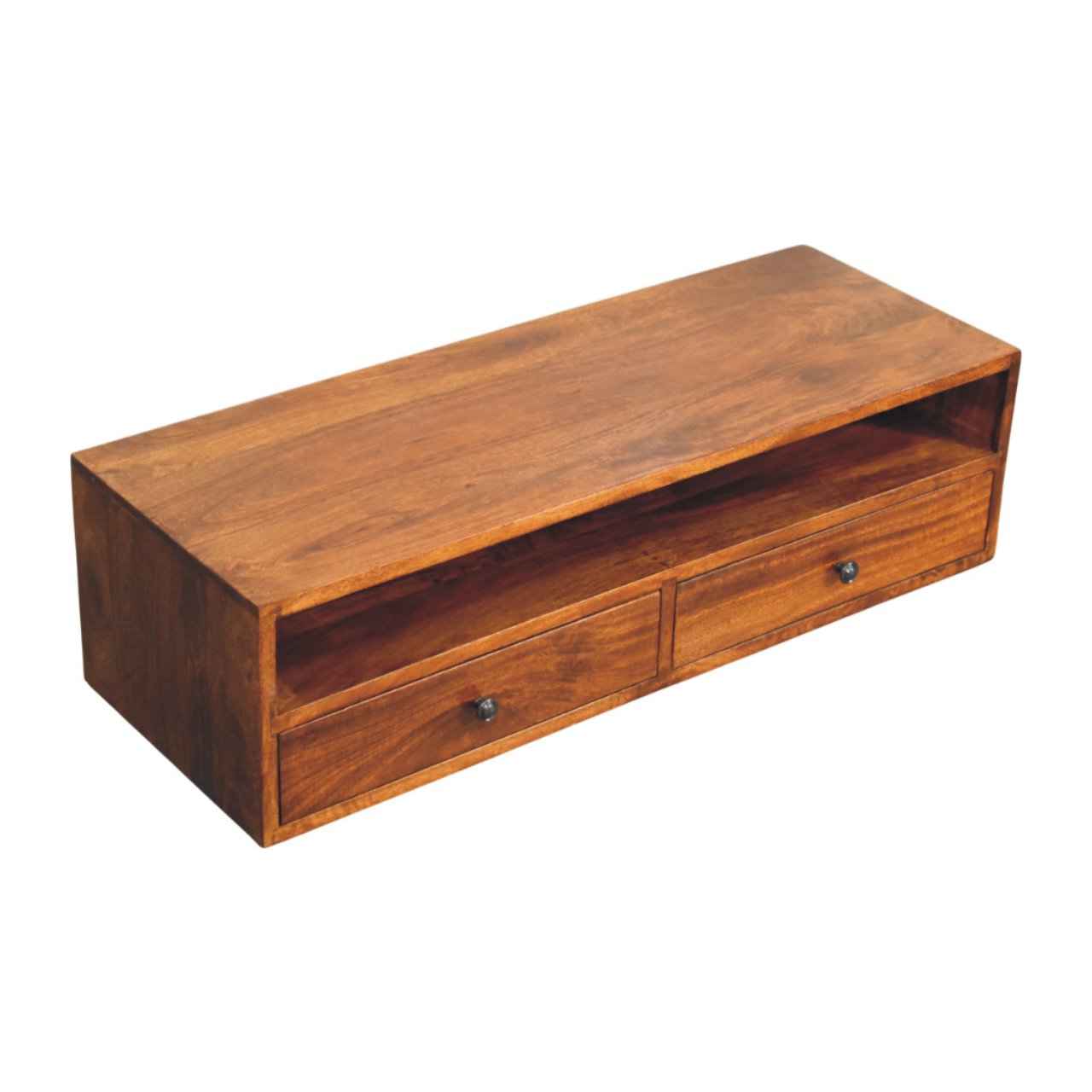 Lunar 2 Drawer Chestnut Wall Mounted Media Unit - Image 5